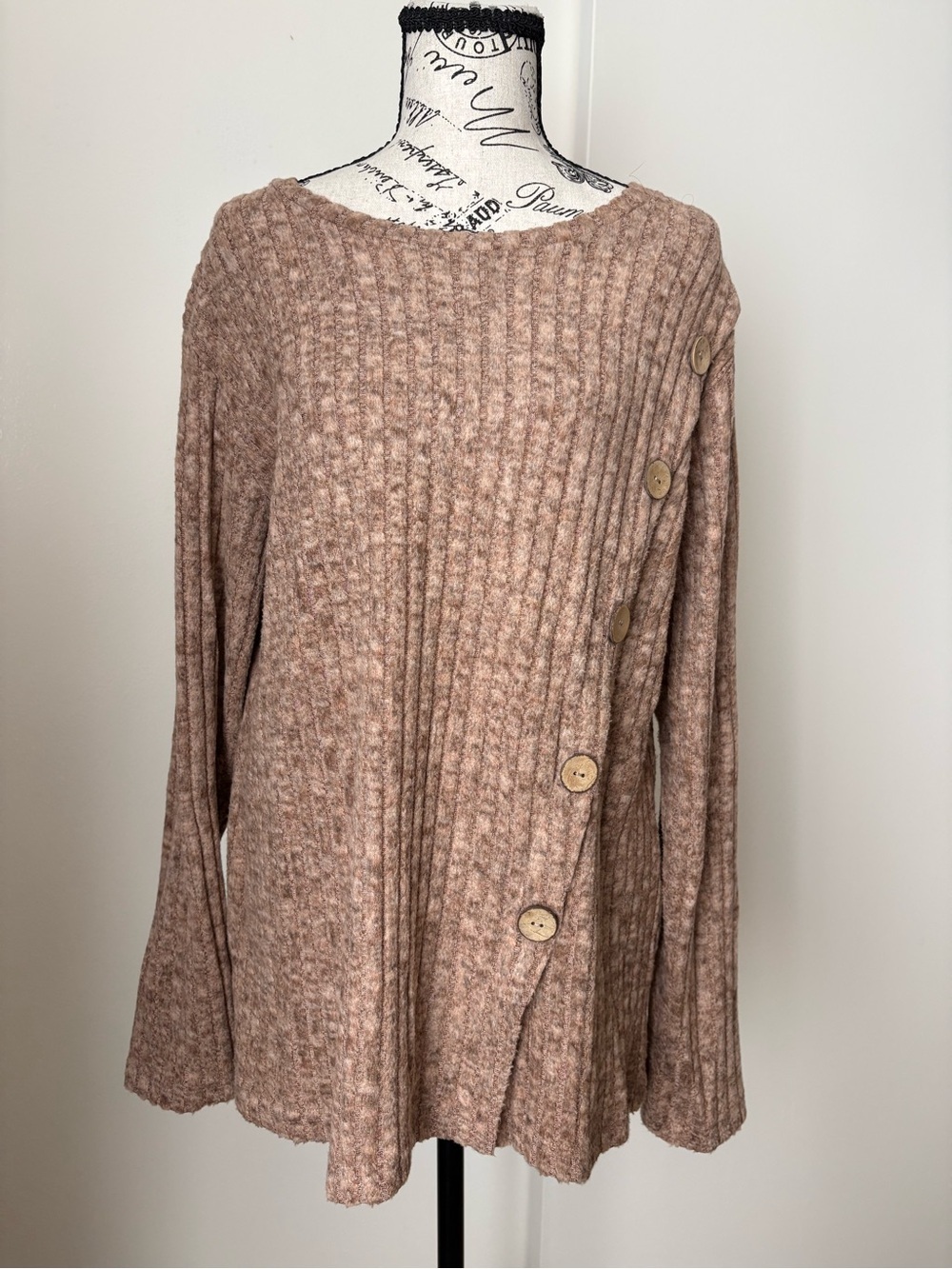 Cozy Ribbed Button-Side Women’s Top in Taupe